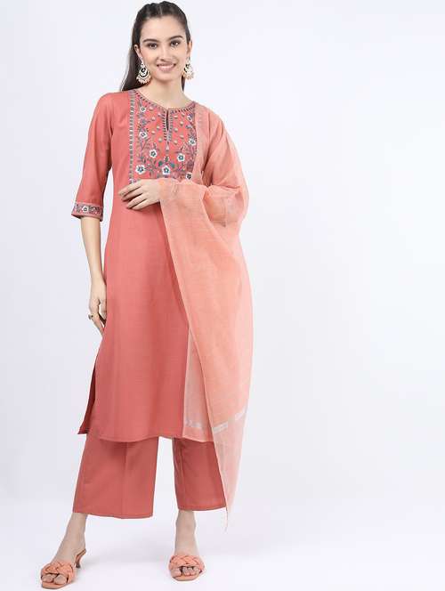 women coral kurta pant set with dupatta - 21488333 -  Standard Image - 0