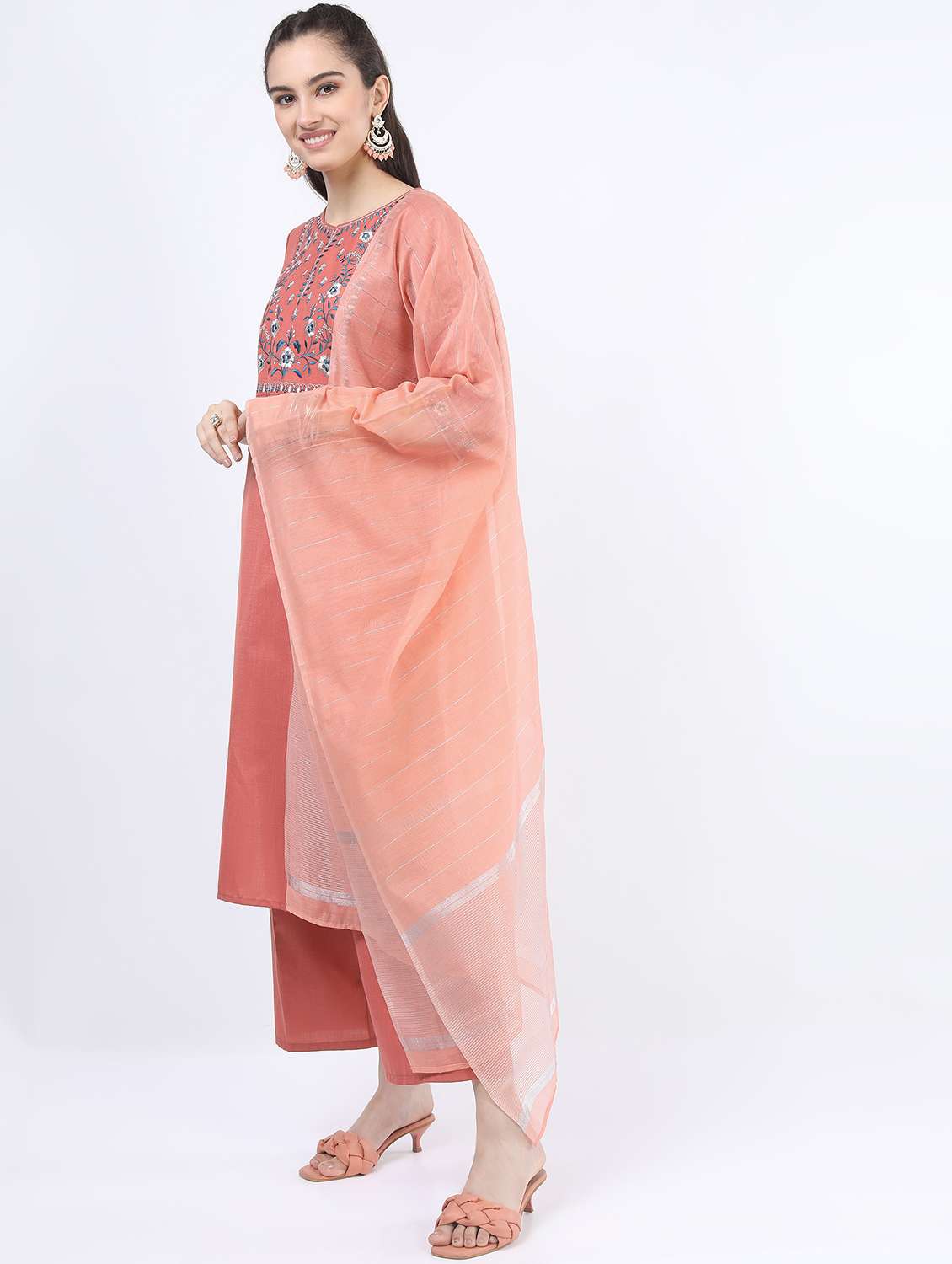 women coral kurta pant set with dupatta - 21488333 -  Standard Image - 1