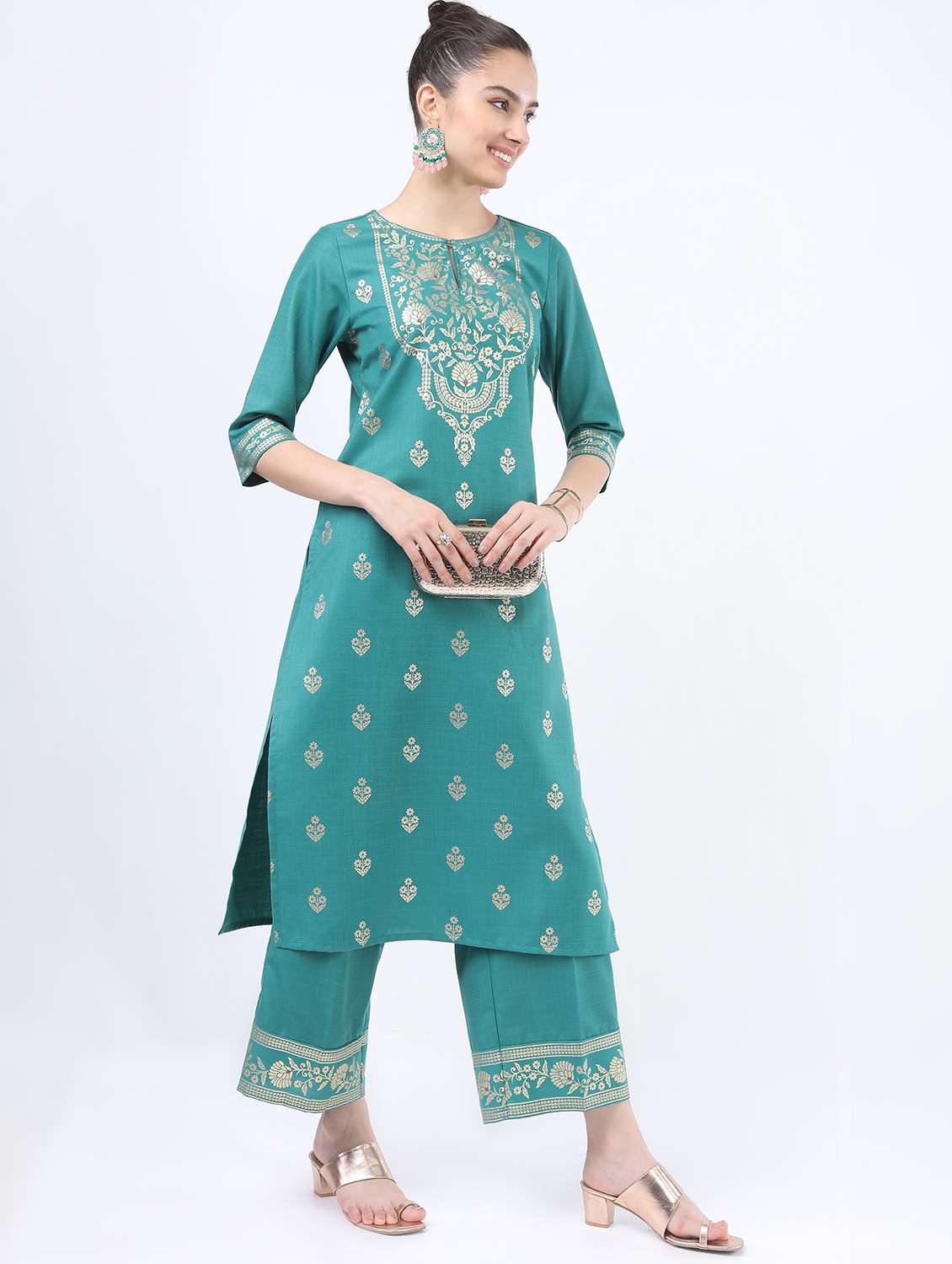women turquoise kurta pant set with dupatta - 21488339 -  Standard Image - 1