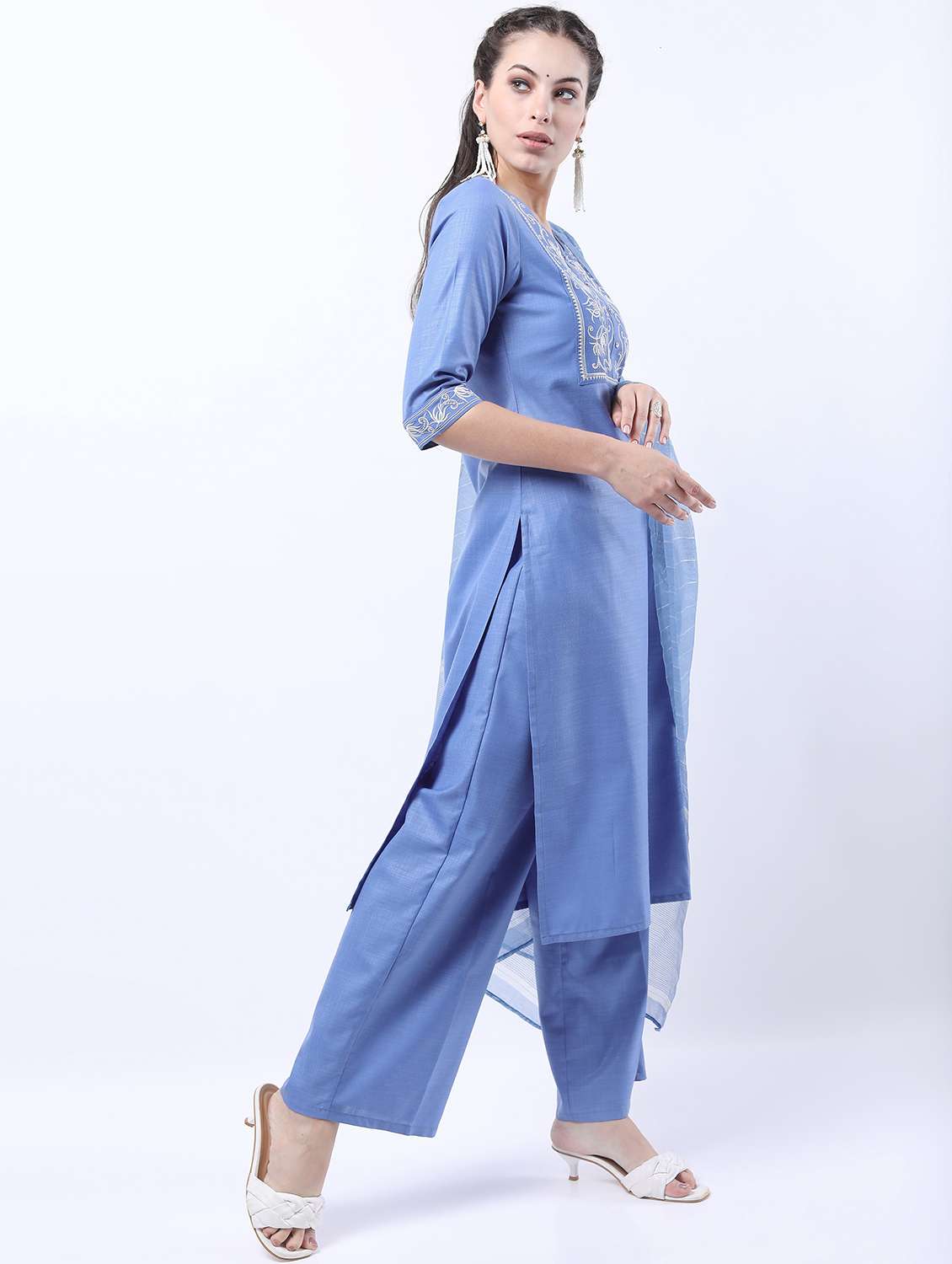 women light blue kurta palazzo set with dupatta - 21488341 -  Standard Image - 1