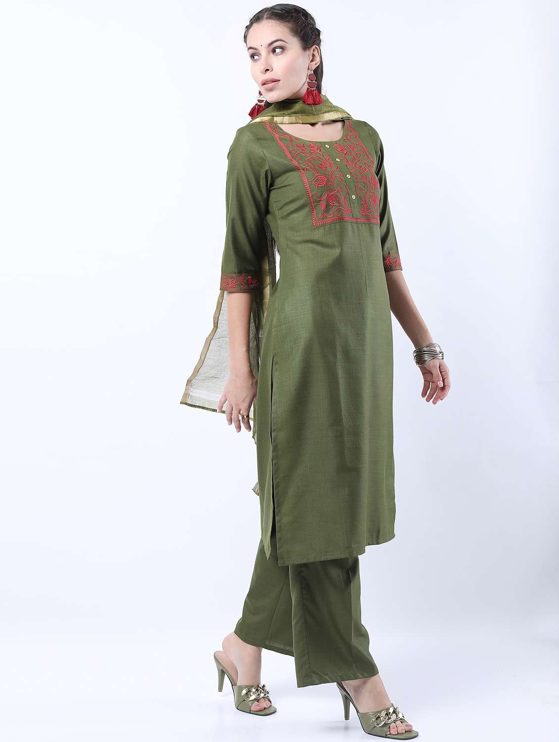 women green kurta pant set with dupatta - 21488344 -  Standard Image - 1