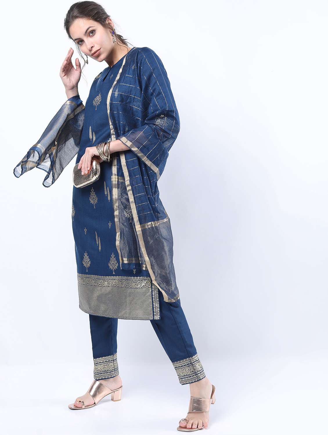 navy blue self-designed kurta pant set - 21488346 -  Standard Image - 1