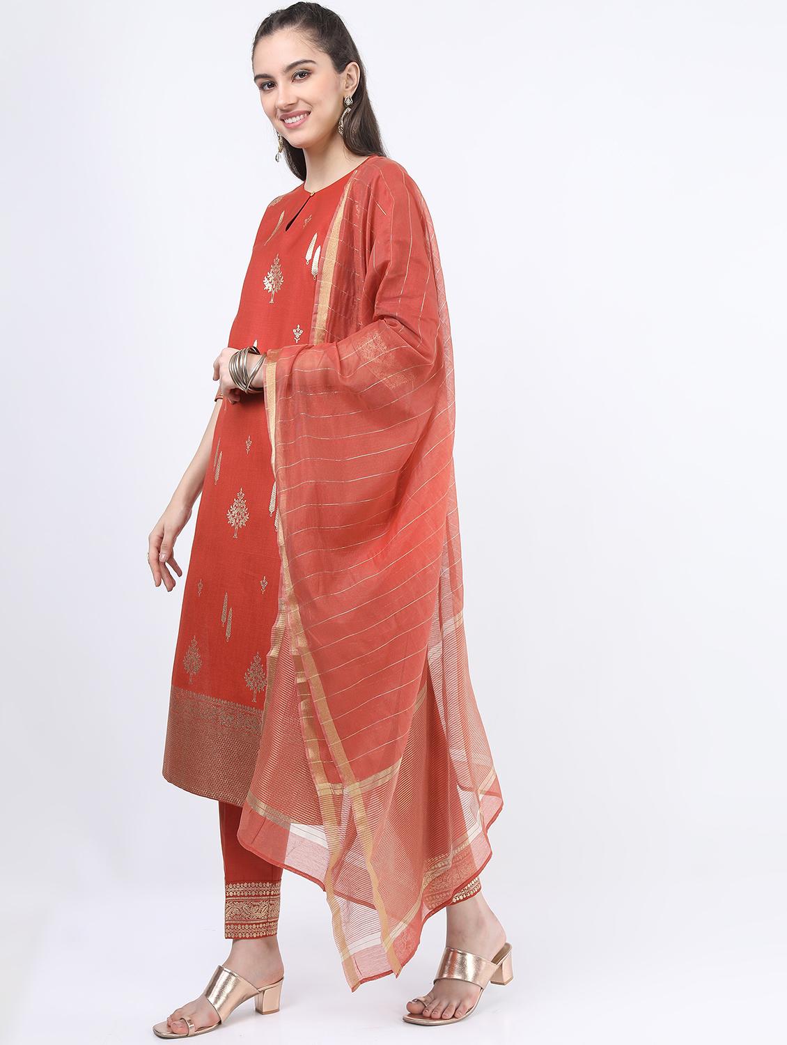 orange self-designed kurta pant set - 21488347 - Standard Image - 1