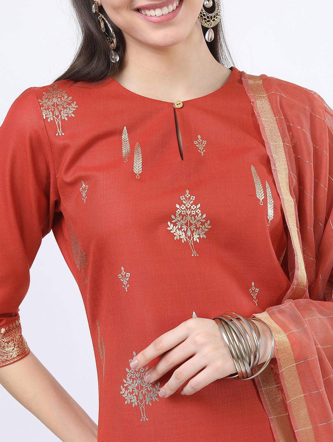 orange self-designed kurta pant set - 21488347 - Standard Image - 4