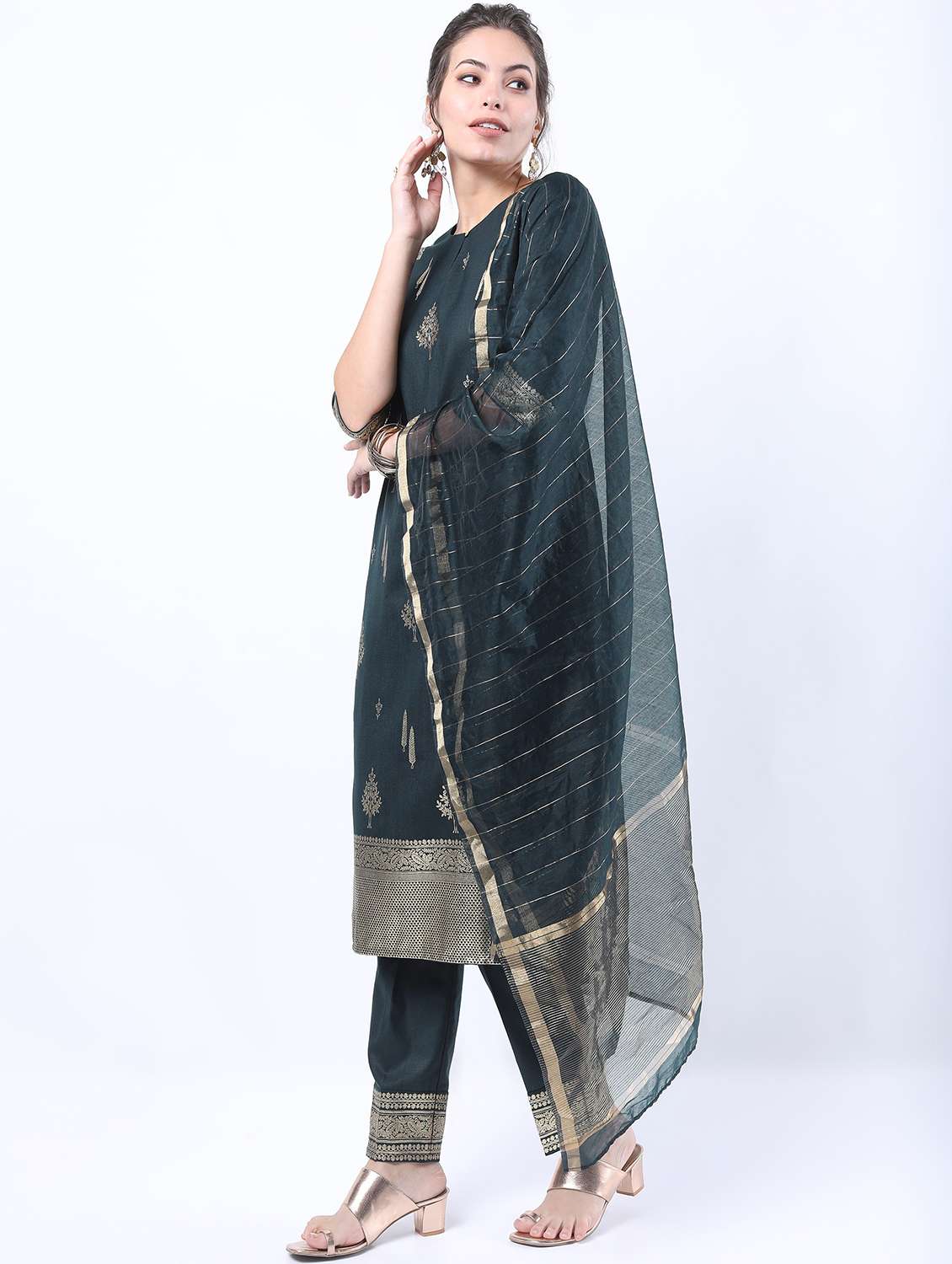 women teal kurta pant set with dupatta - 21488348 -  Standard Image - 1