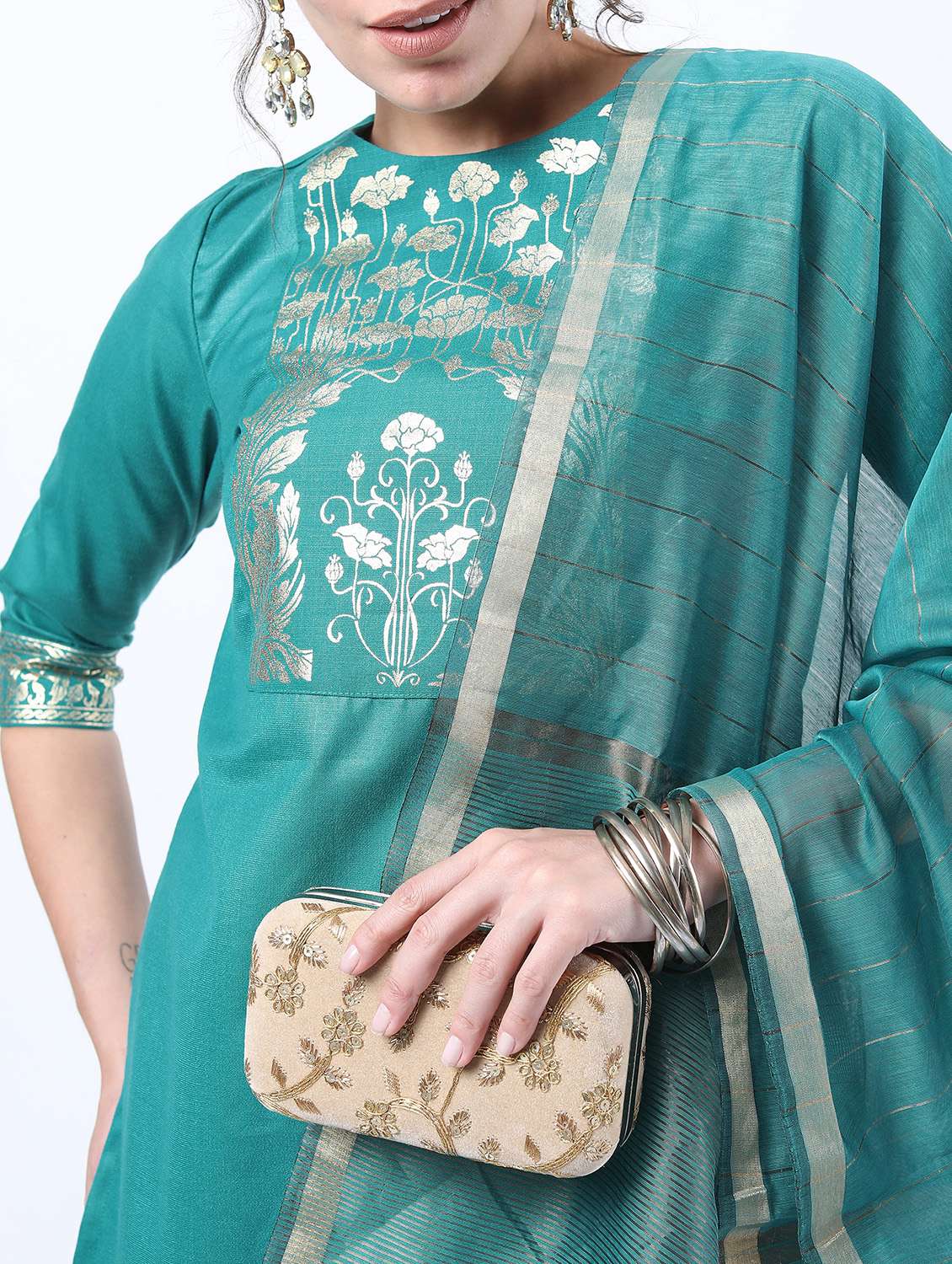 women turquoise kurta pant set with dupatta - 21488352 - Standard Image - 4