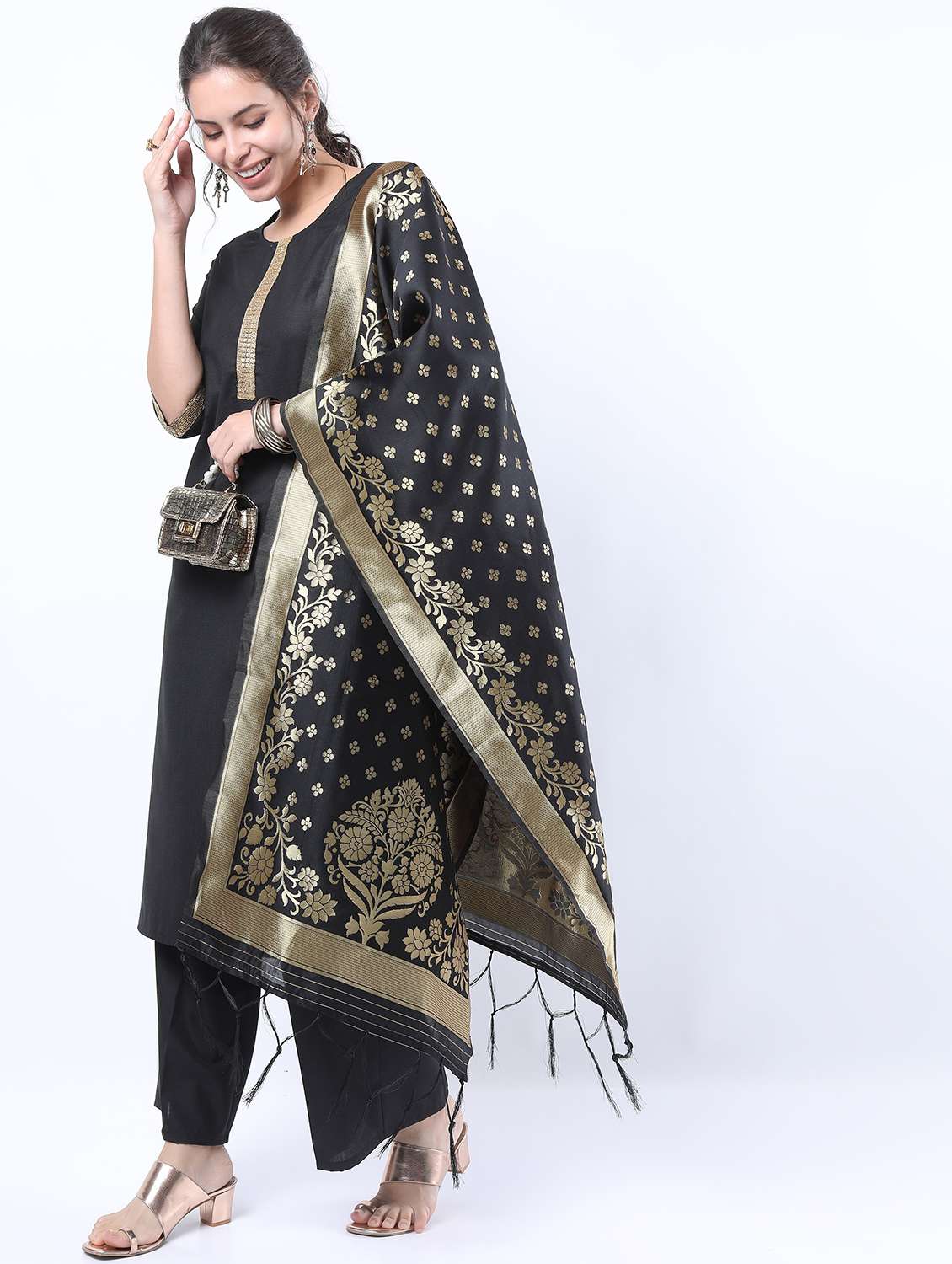 women black kurta palazzo set with dupatta - 21488353 -  Standard Image - 1