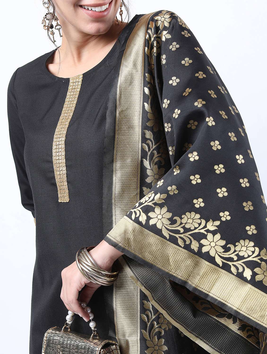 women black kurta palazzo set with dupatta - 21488353 -  Standard Image - 4
