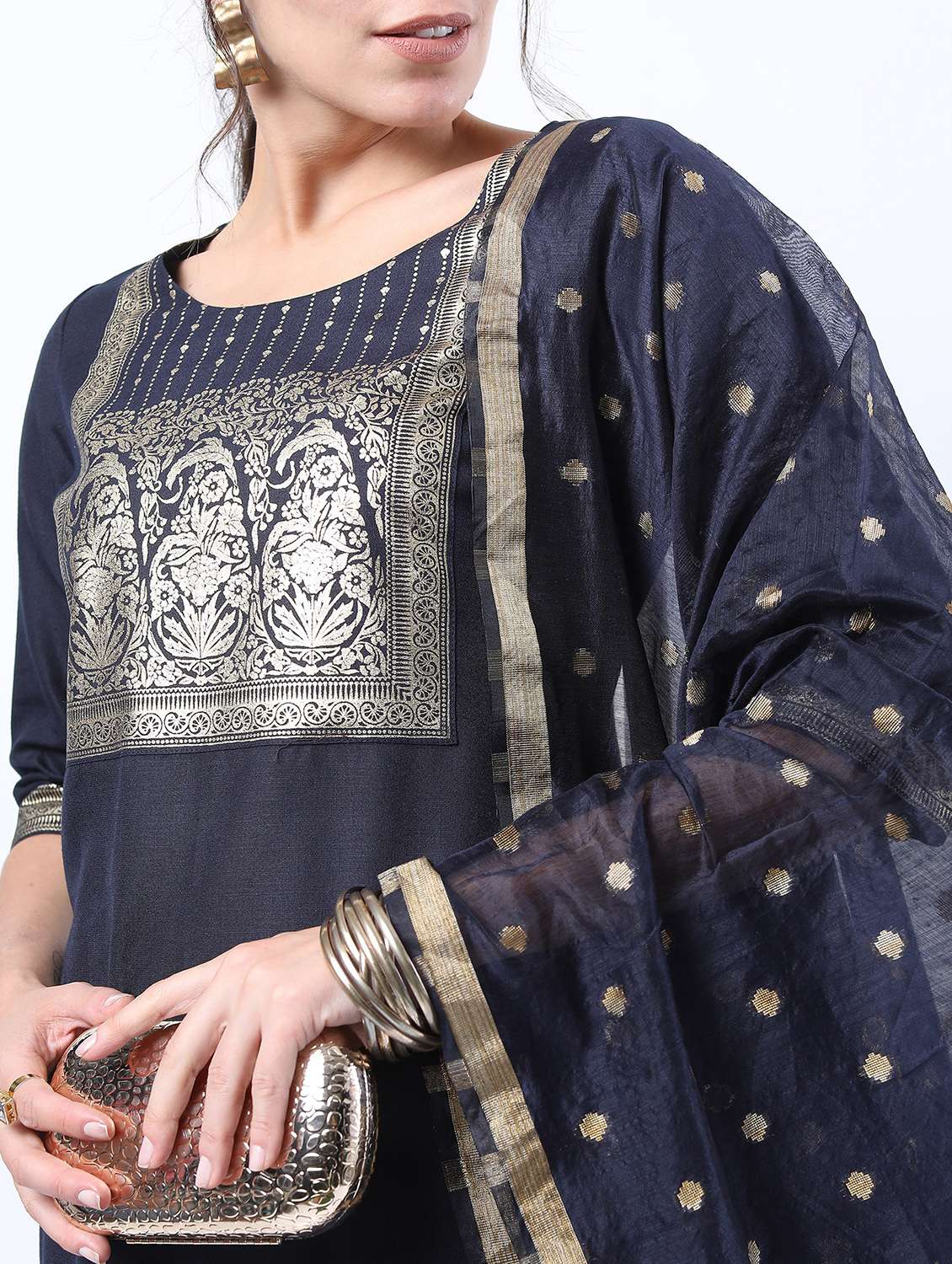 women navy blue kurta pant set with dupatta - 21488354 -  Standard Image - 4