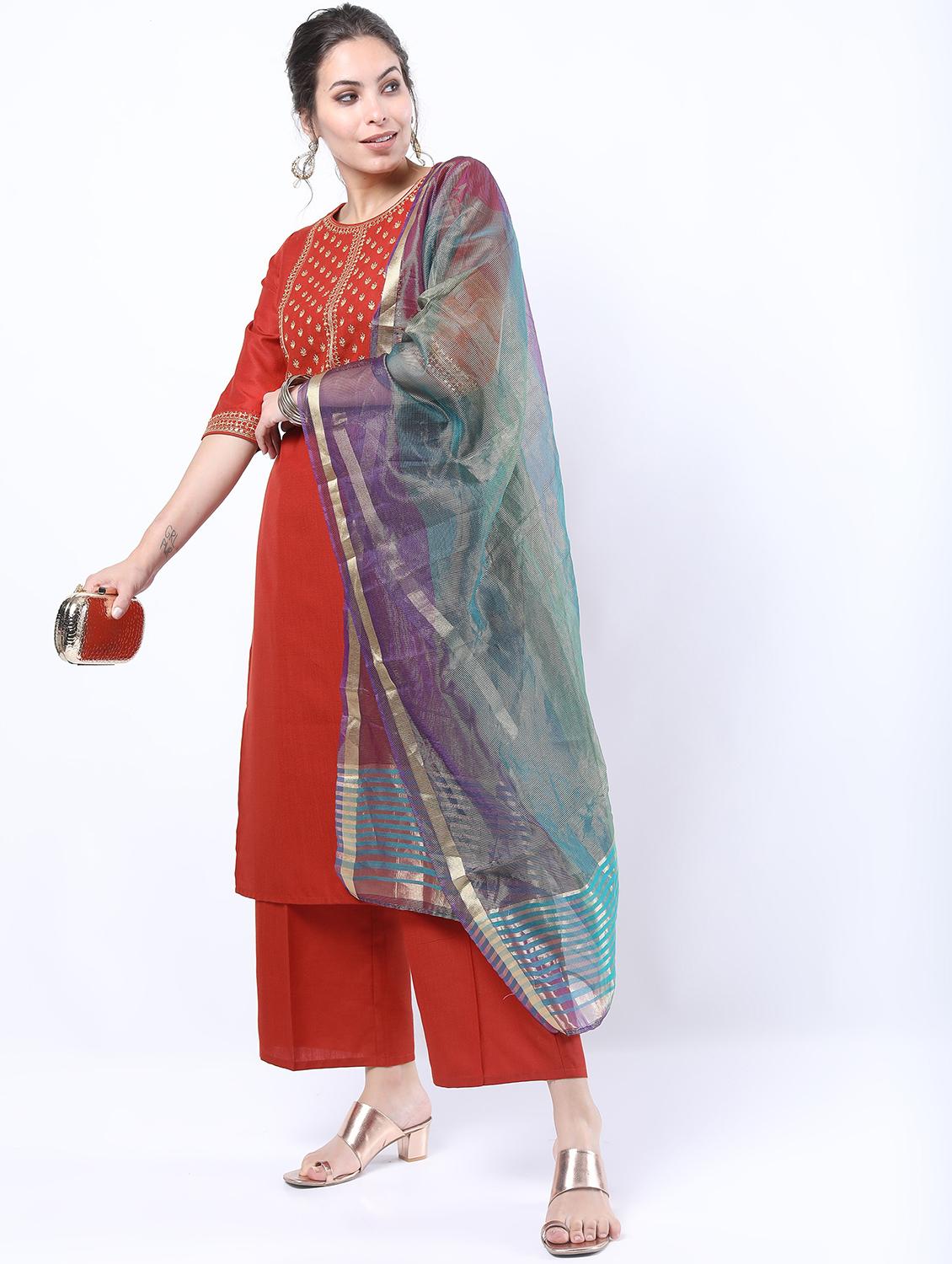 women red kurta pant set with dupatta - 21488355 - Standard Image - 1