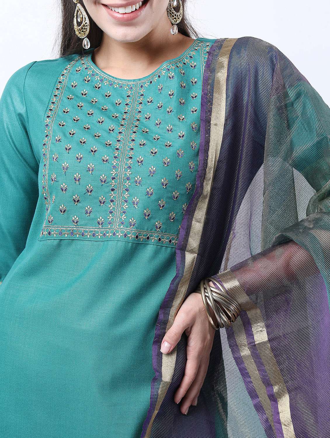 women turquoise kurta palazzo set with dupatta - 21488359 -  Standard Image - 4