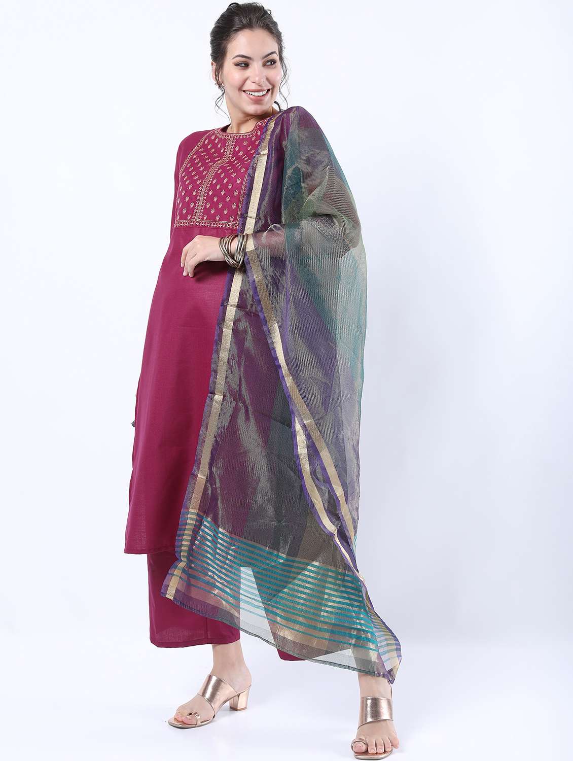 women pink kurta palazzo set with dupatta - 21488360 -  Standard Image - 1