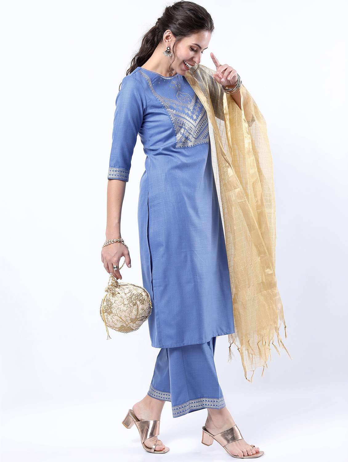 women light blue kurta palazzo set with dupatta - 21488377 -  Standard Image - 1