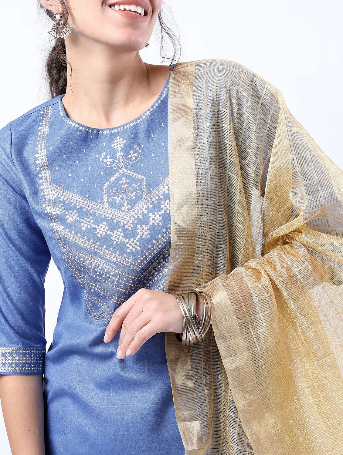 women light blue kurta palazzo set with dupatta - 21488377 -  Standard Image - 4