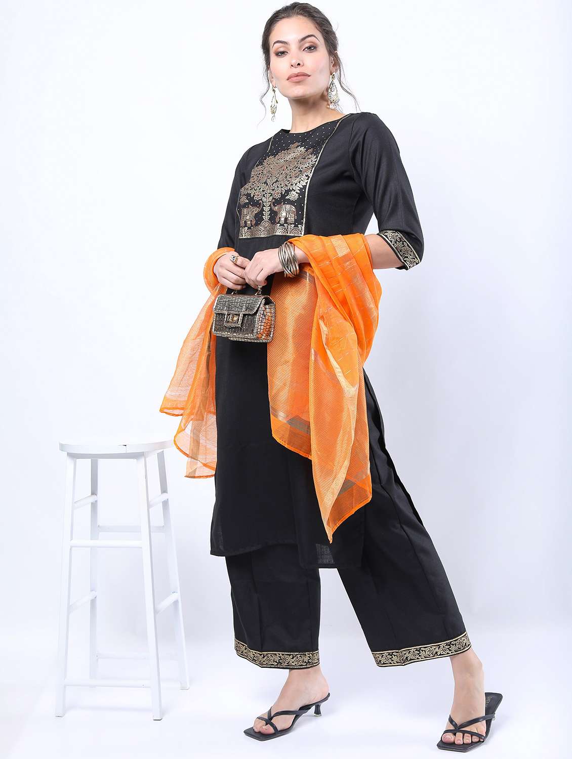 women black kurta palazzo set with dupatta - 21488383 -  Standard Image - 1