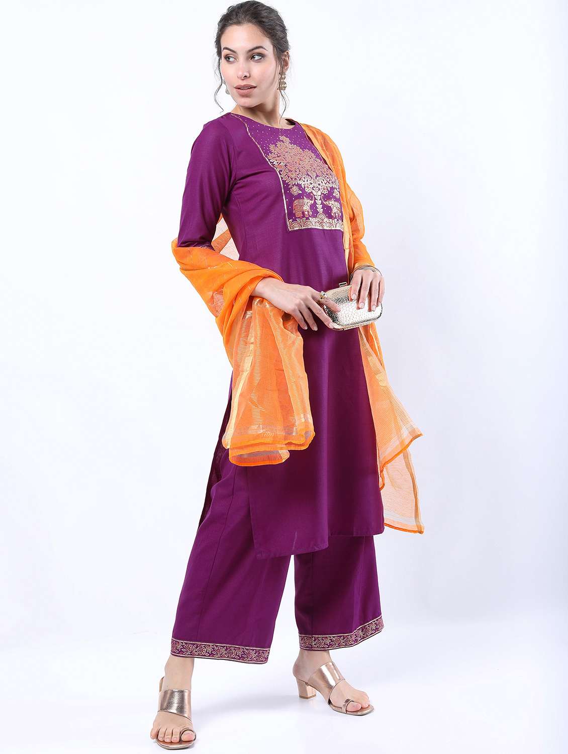 women purple kurta palazzo set with dupatta - 21488385 -  Standard Image - 1