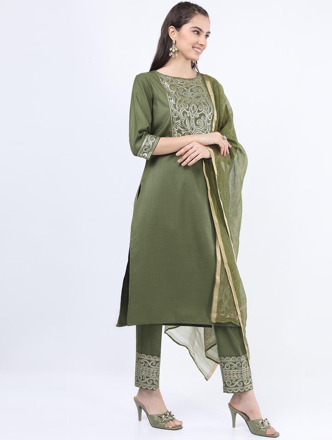 women green kurta pant set with dupatta - 21488386 - Standard Image - 1