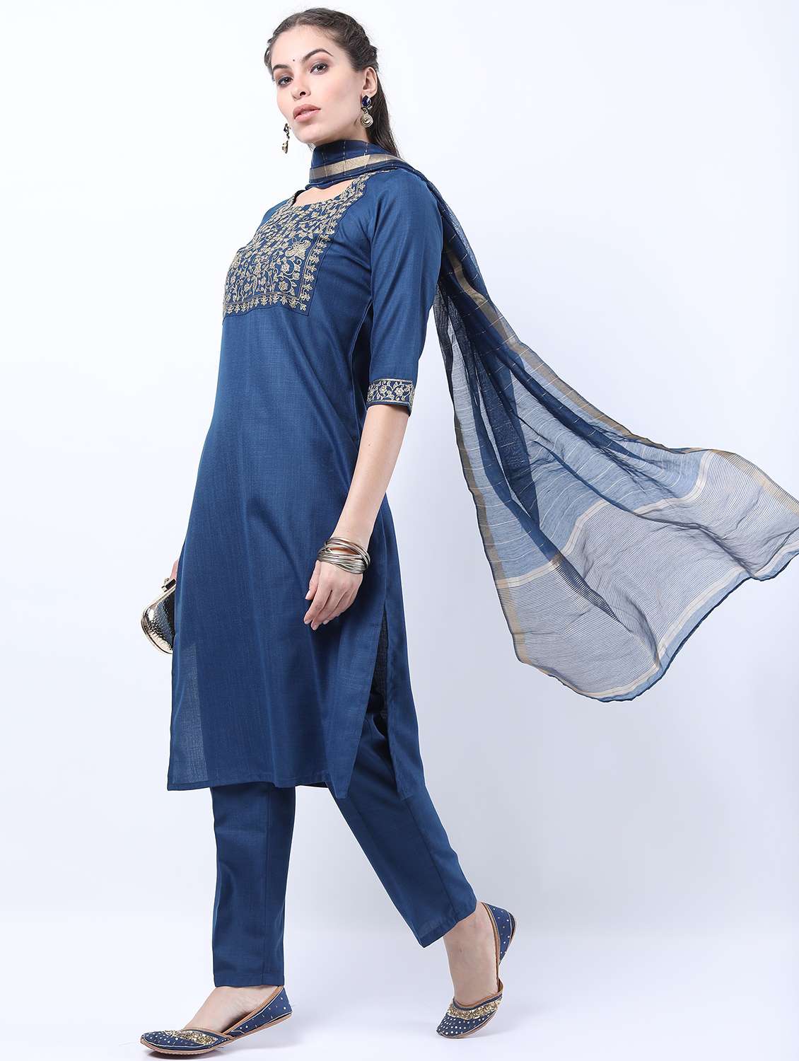 women blue kurta pant set with dupatta - 21488397 -  Standard Image - 1