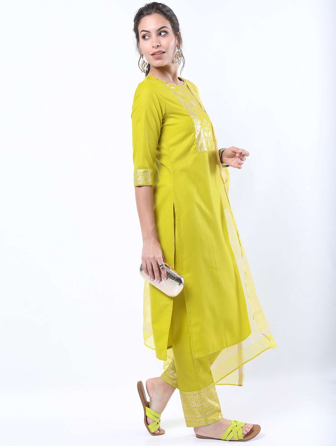 green printed kurta pant set - 21488401 - Standard Image - 1