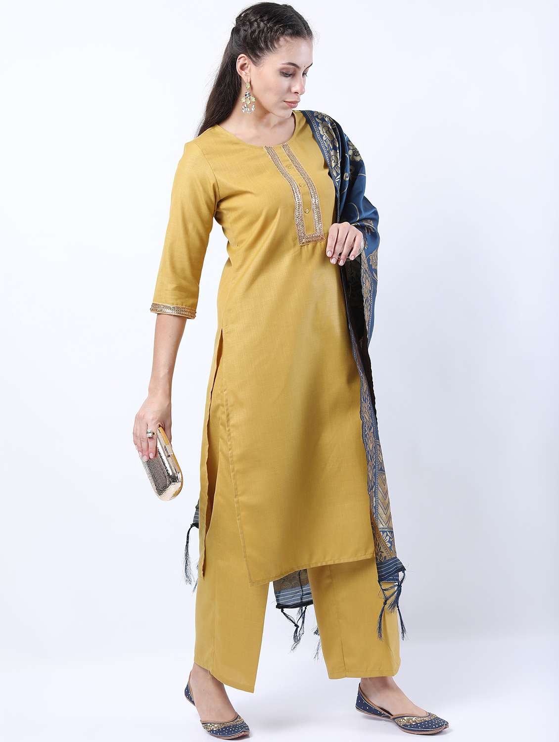 women mustard kurta palazzo set with dupatta - 21488407 - Standard Image - 1