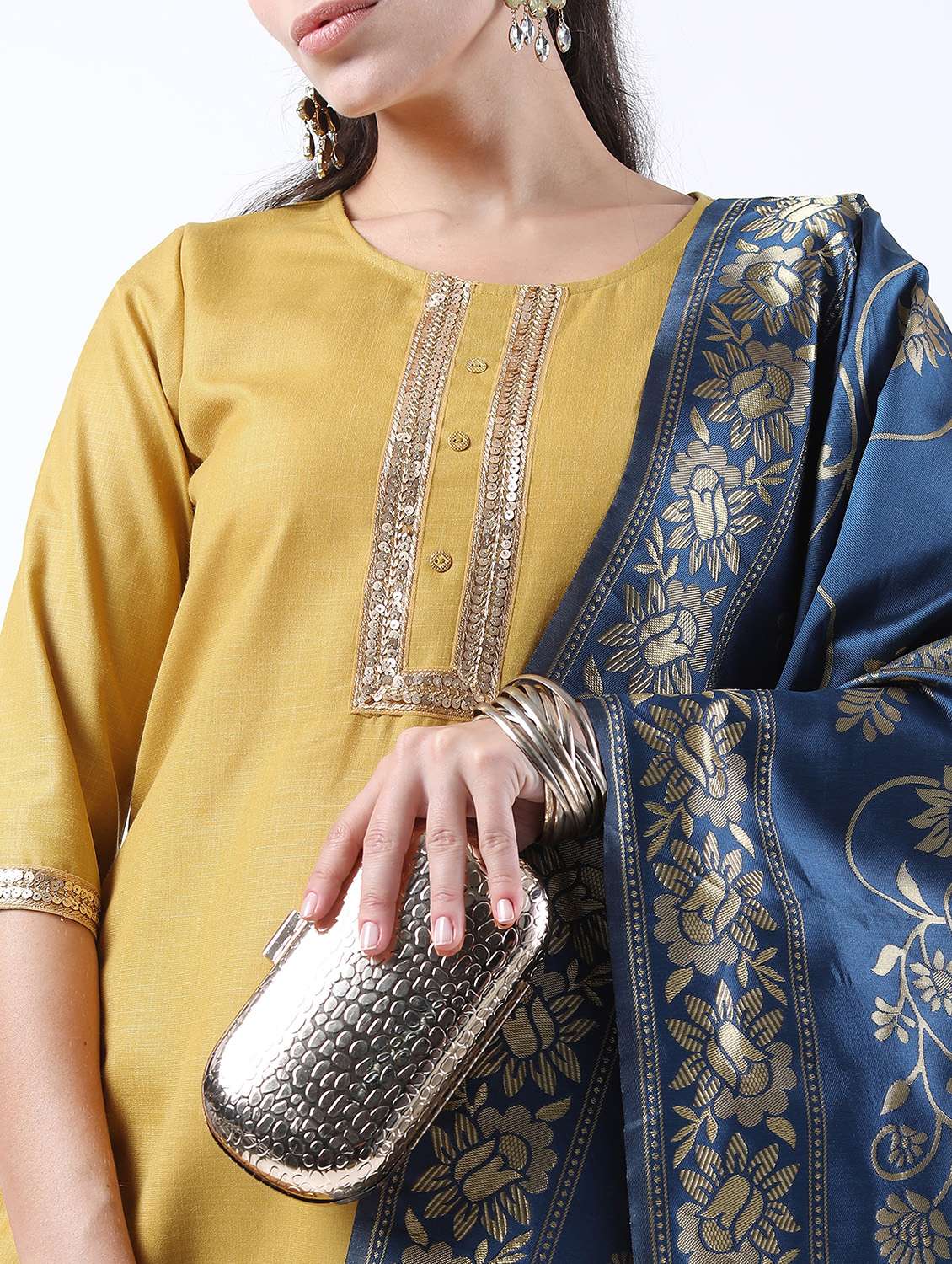 women mustard kurta palazzo set with dupatta - 21488407 - Standard Image - 4