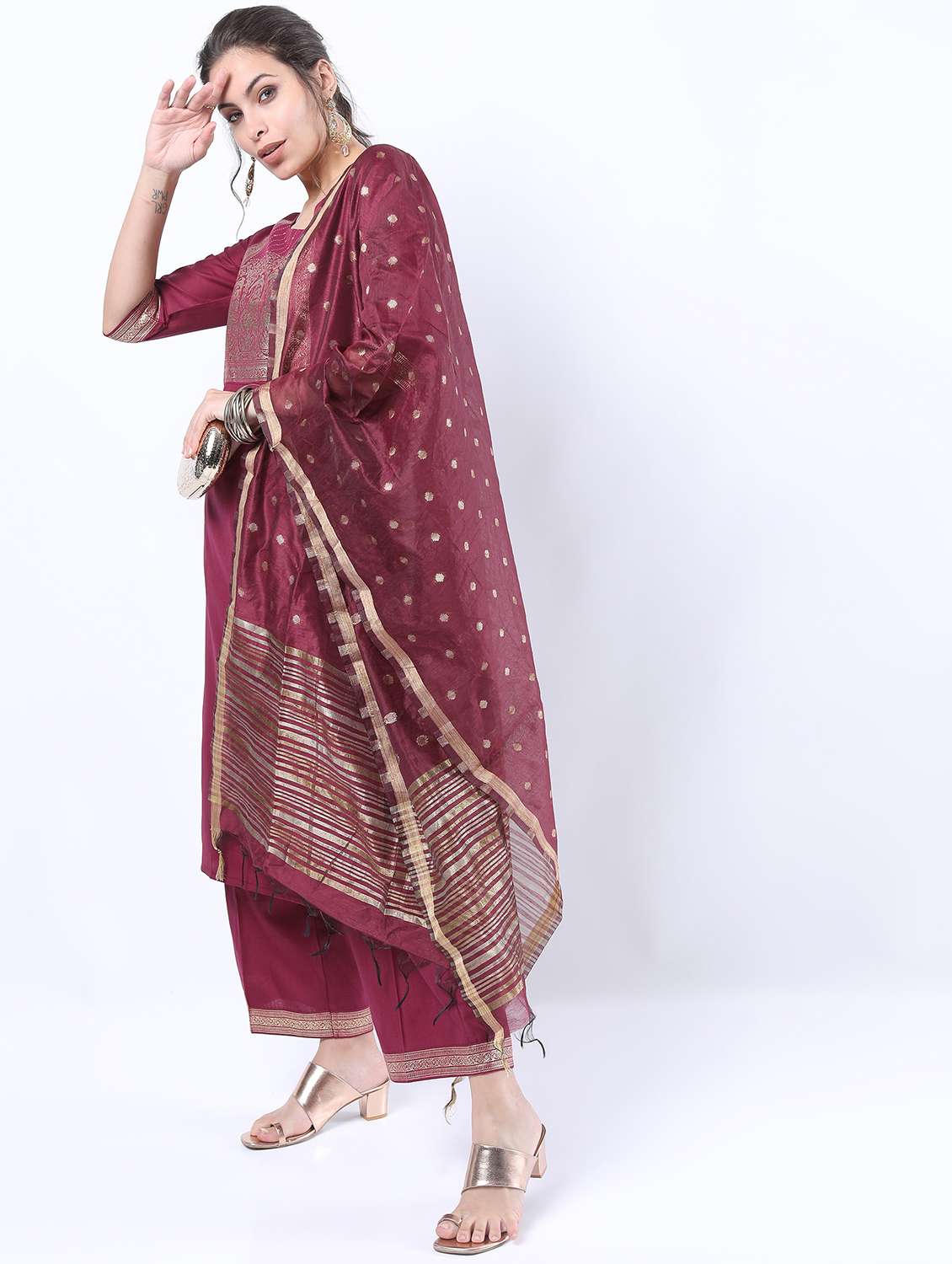 women magenta kurta pant set with dupatta - 21488413 -  Standard Image - 1