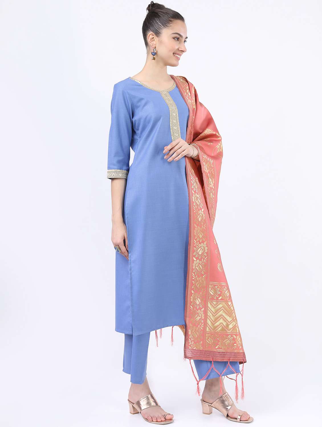 women light blue kurta palazzo set with dupatta - 21488419 -  Standard Image - 1