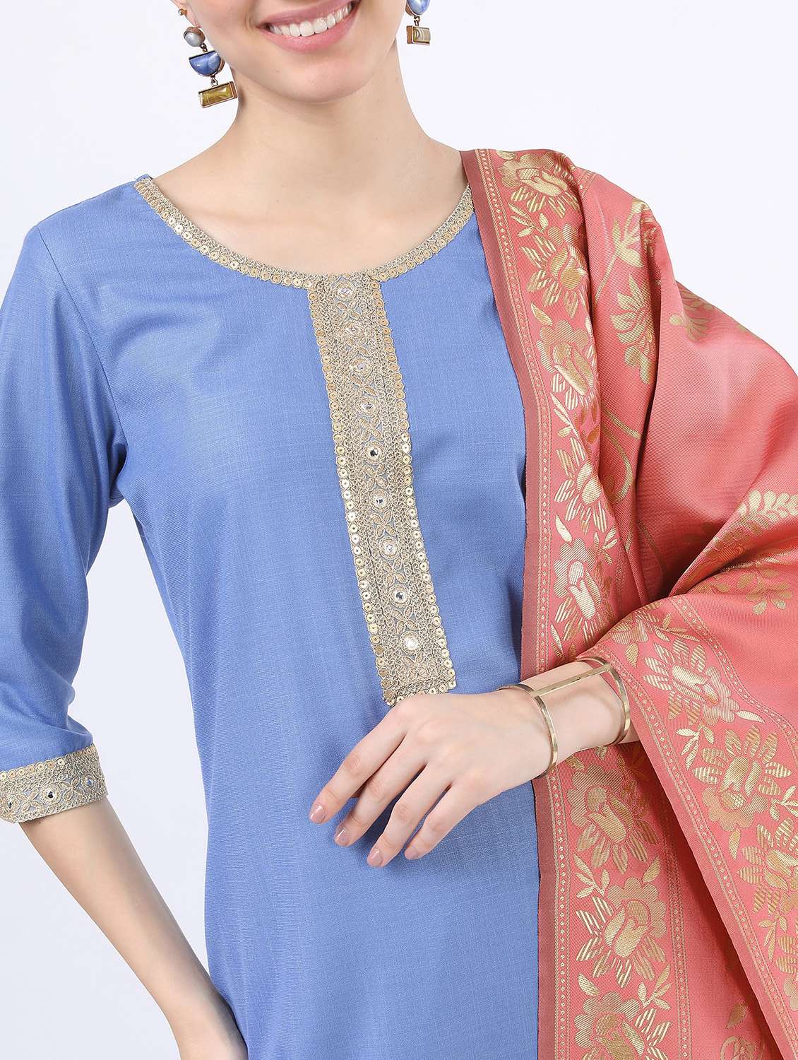 women light blue kurta palazzo set with dupatta - 21488419 -  Standard Image - 4