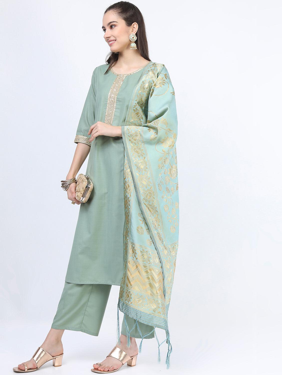 women neo mint kurta palazzo set with dupatta - 21488421 -  Standard Image - 1