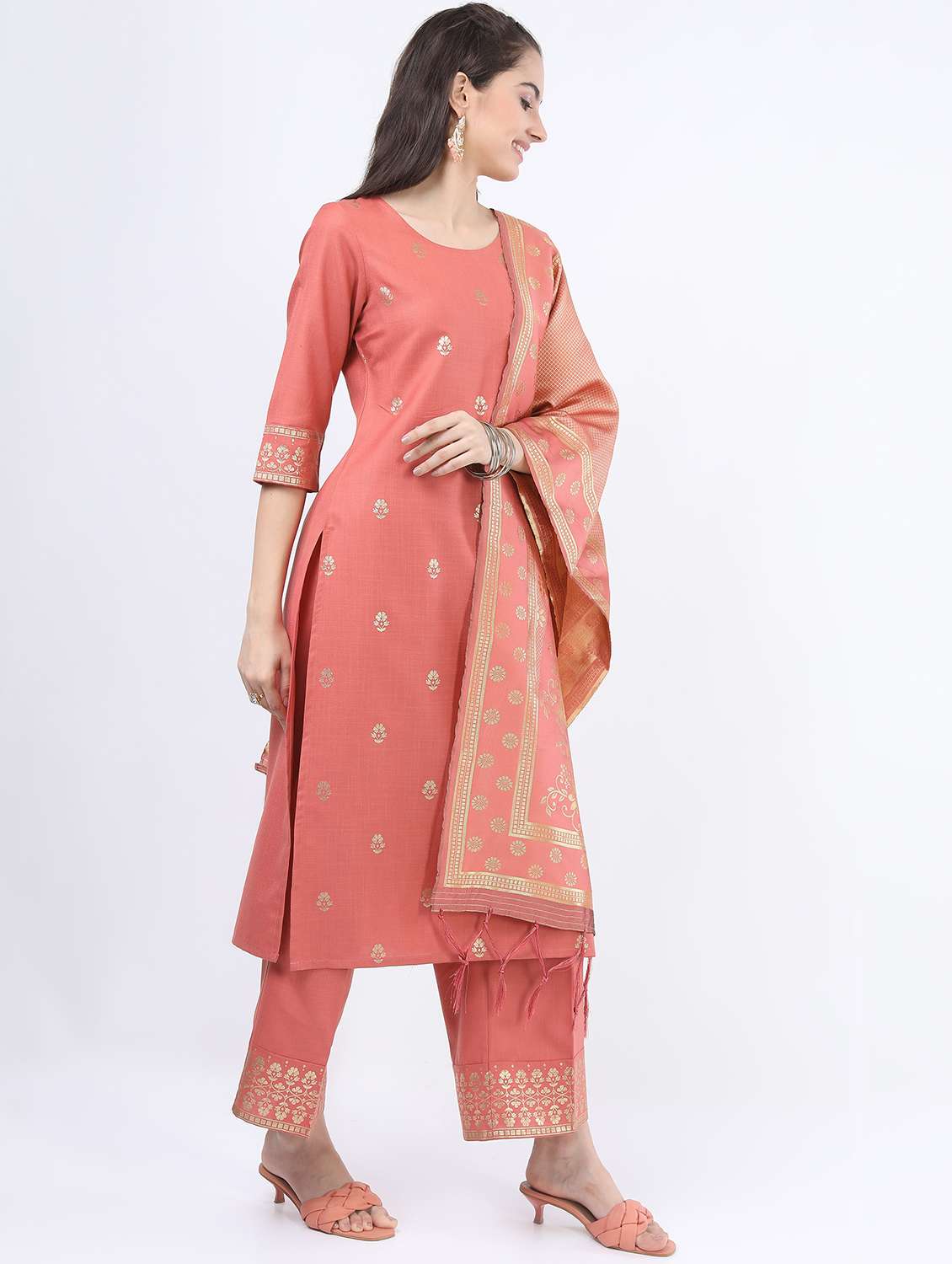women coral kurta pant set with dupatta - 21488427 -  Standard Image - 1