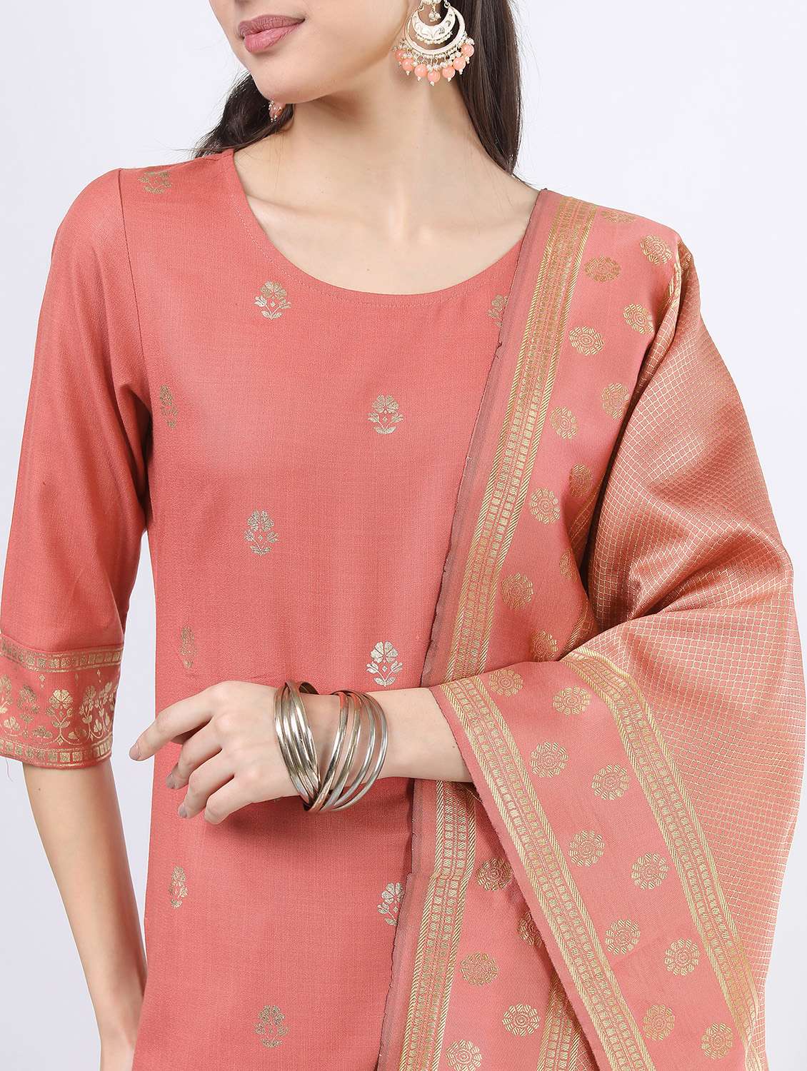 women coral kurta pant set with dupatta - 21488427 -  Standard Image - 4