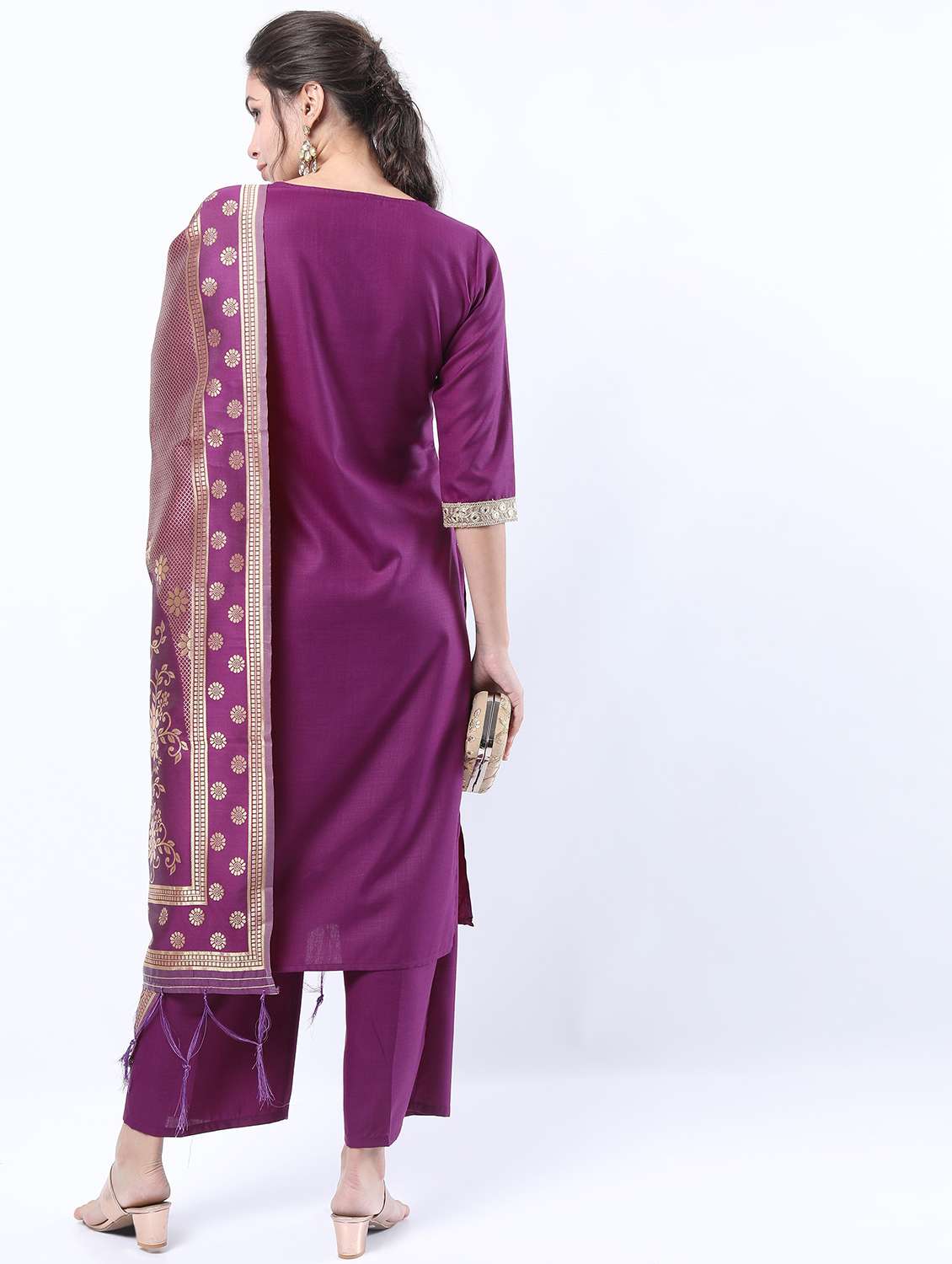 purple mirror work kurta pant set - 21488428 -  Standard Image - 1