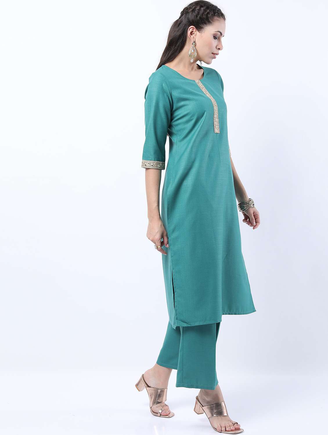 women turquoise kurta pant set with dupatta - 21488433 - Standard Image - 1