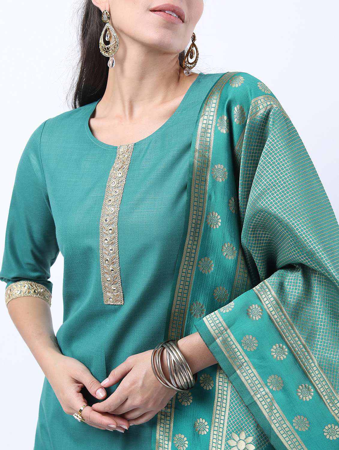 women turquoise kurta pant set with dupatta - 21488433 - Standard Image - 4