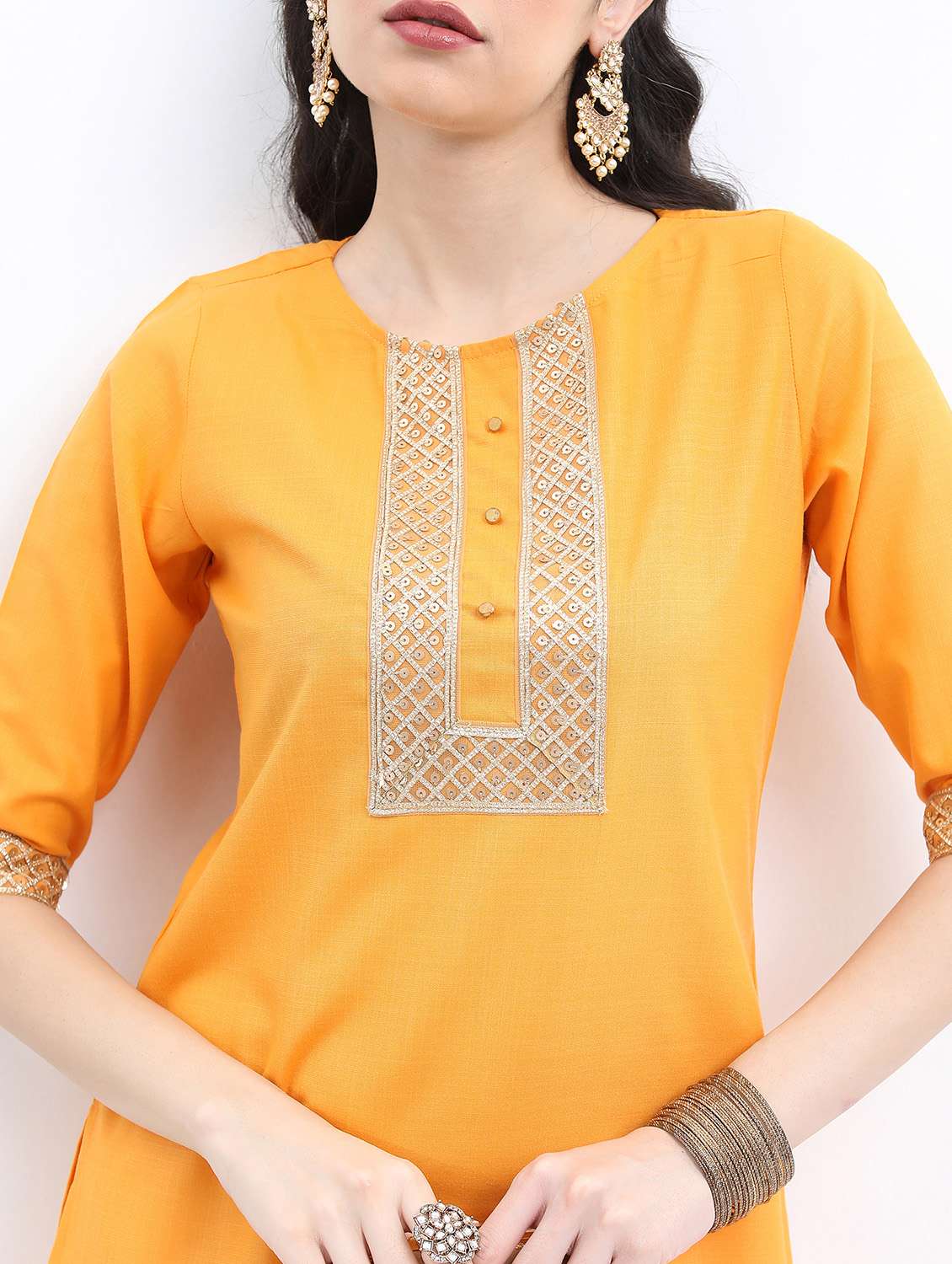 women yellow solid kurta palazzo set - 21488439 -  Standard Image - 4