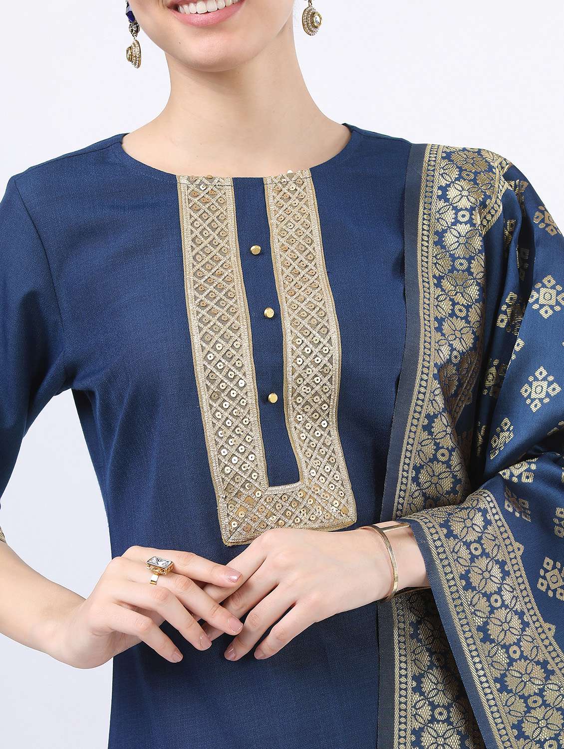 blue self-designed kurta pant set - 21488440 -  Standard Image - 4