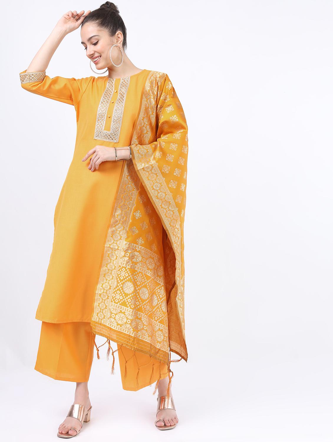 women orange kurta pant set with dupatta - 21488441 - Standard Image - 1