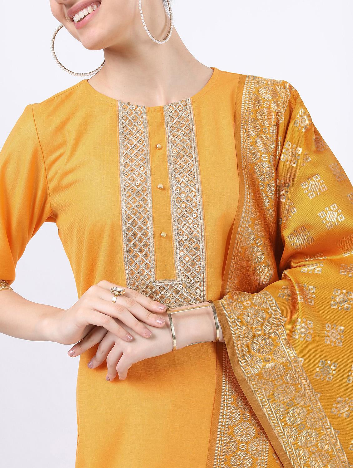 women orange kurta pant set with dupatta - 21488441 - Standard Image - 4