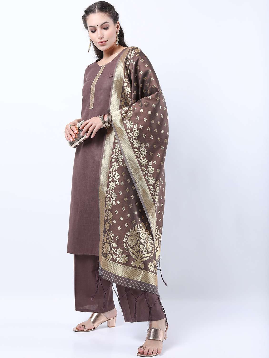 women brown kurta pant set with dupatta - 21488445 - Standard Image - 1