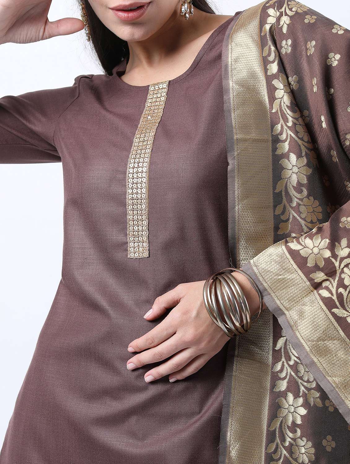 women brown kurta pant set with dupatta - 21488445 - Standard Image - 4