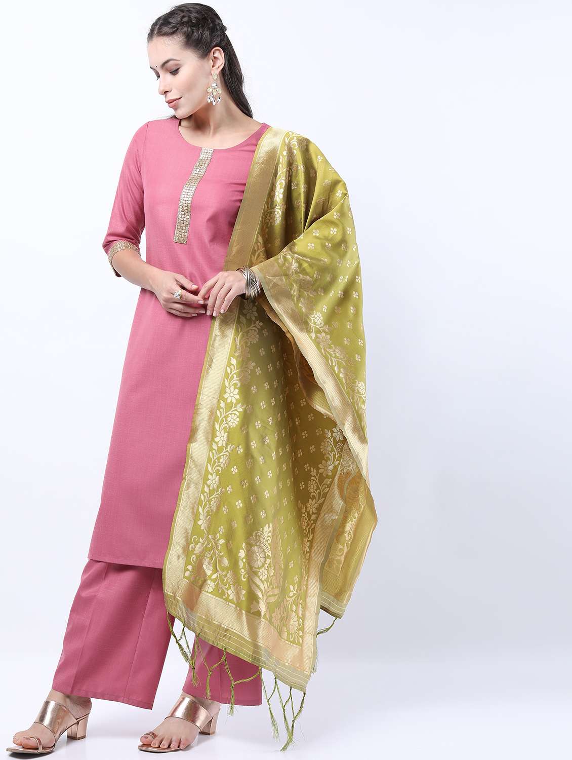 women pink kurta palazzo set with dupatta - 21488447 -  Standard Image - 1