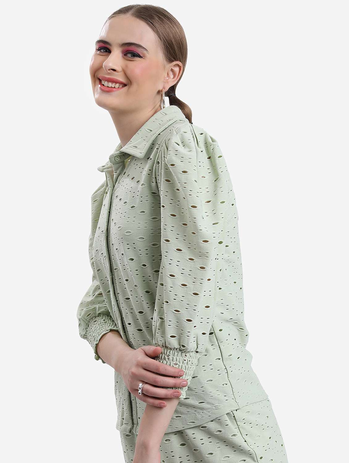 women sea green cotton blend regular shirt - 21488461 -  Standard Image - 1