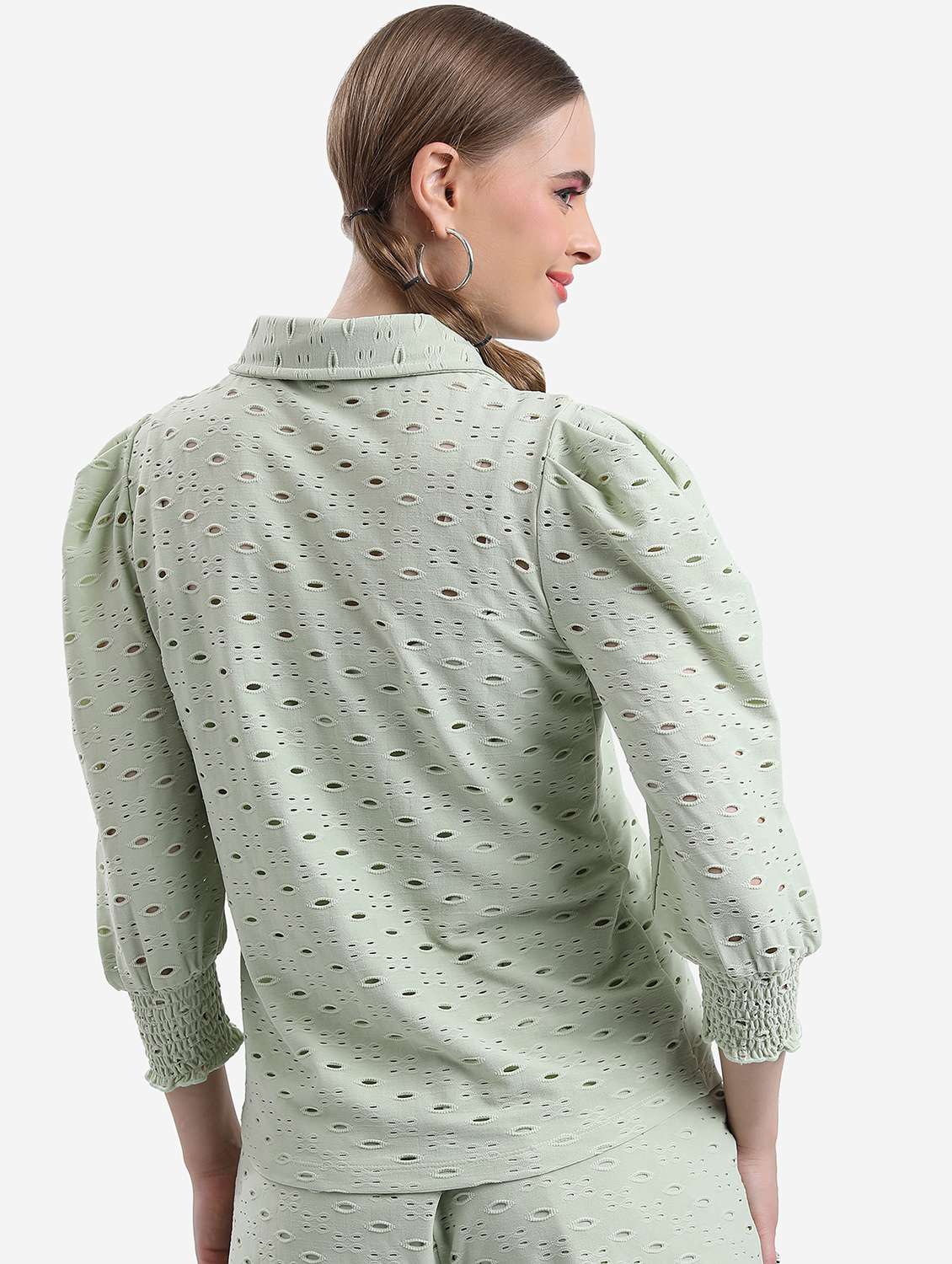 women sea green cotton blend regular shirt - 21488461 -  Standard Image - 4