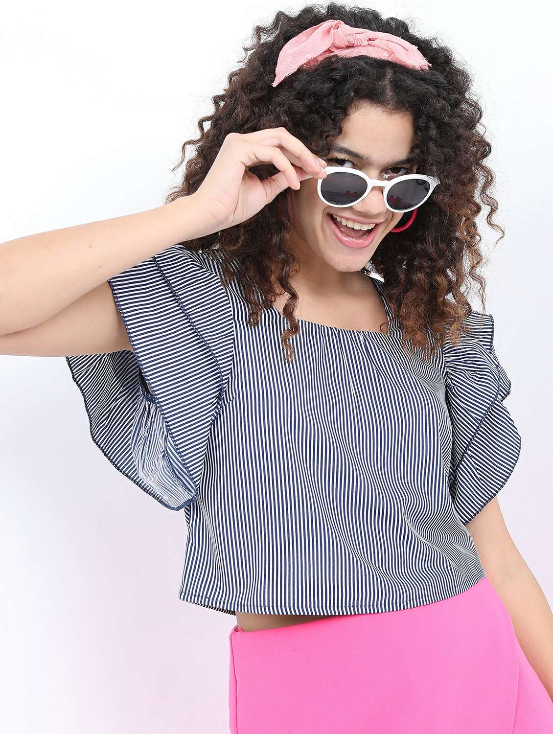 women navy blue cotton blend regular top - 21488471 - Standard Image - 1