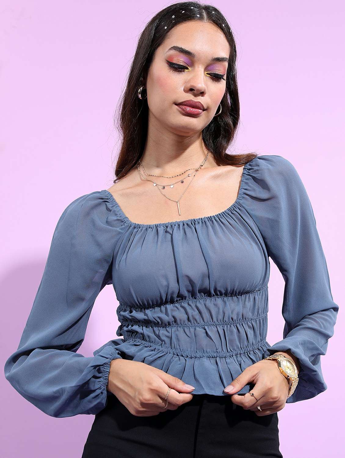 blue solid regular top