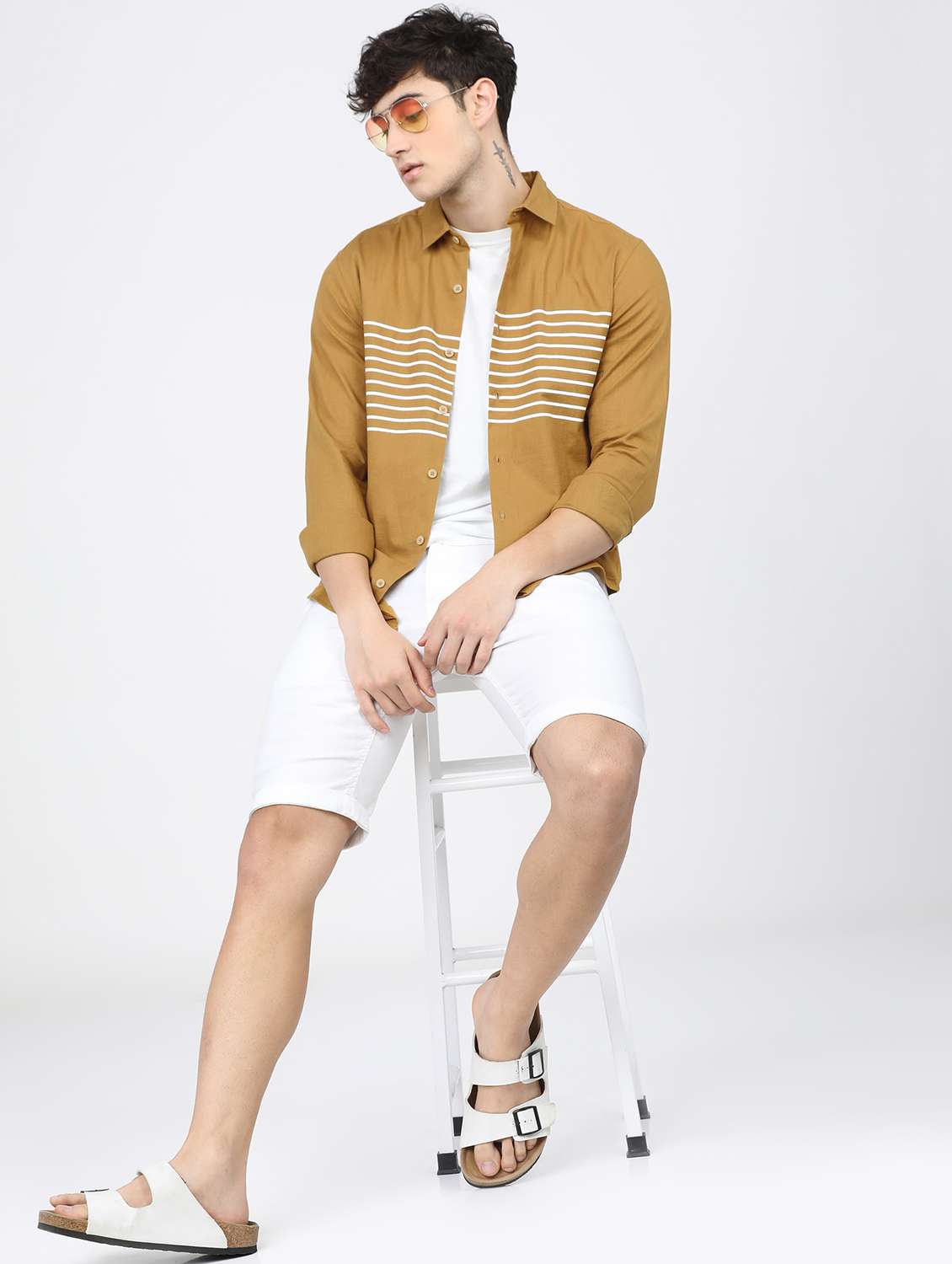 men mustard collared neck casual shirts - 21488516 -  Standard Image - 4