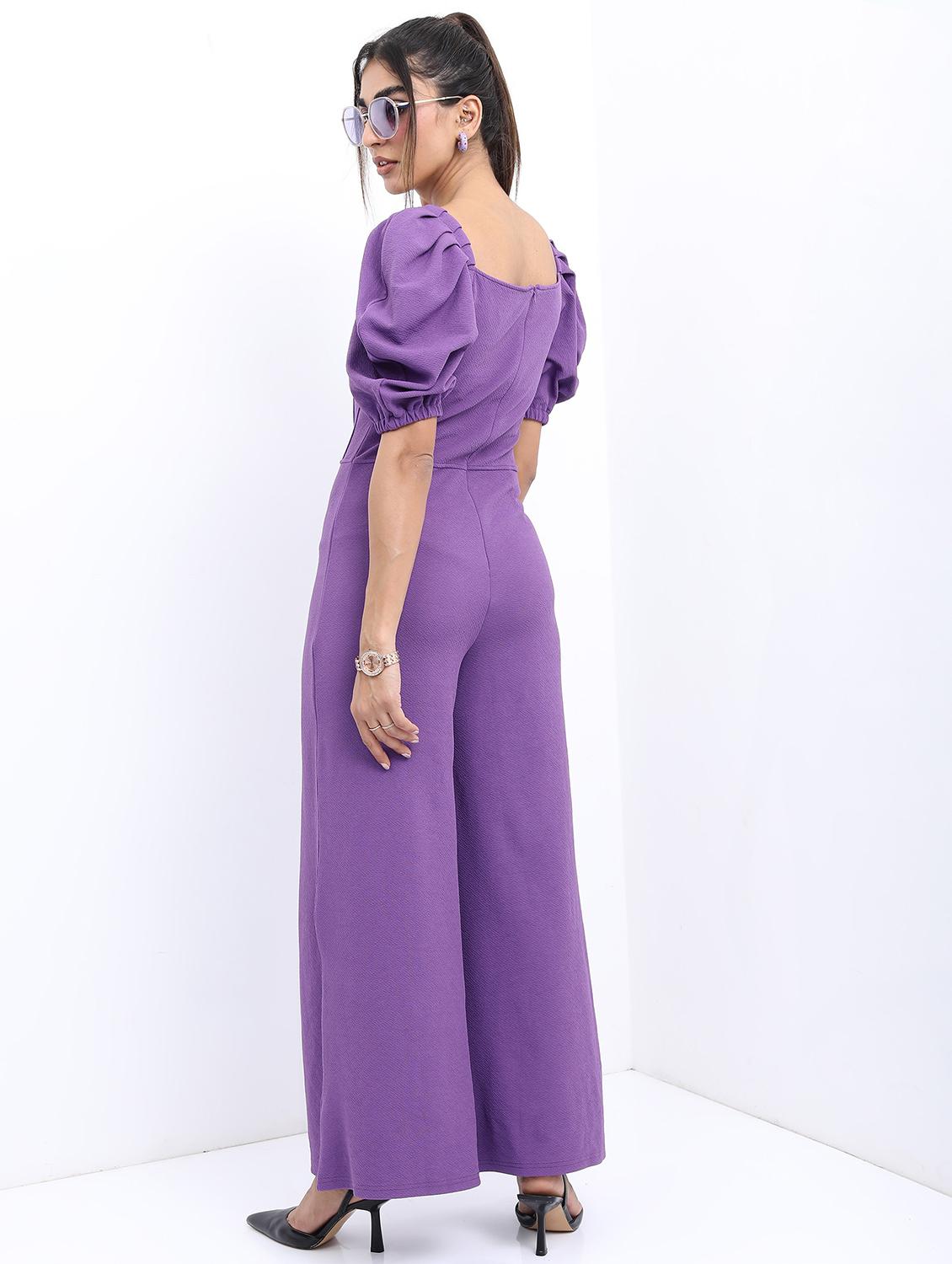 women purple cotton blend full leg jumpsuit - 21488640 - Standard Image - 1