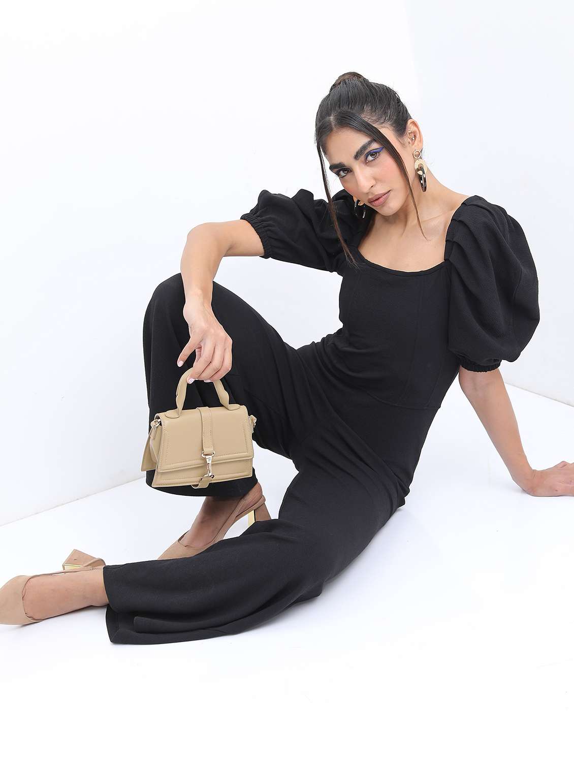 black solid full leg jumpsuit - 21488641 -  Standard Image - 1