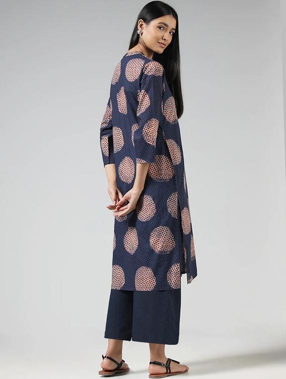 women navy blue printed straight kurta - 21489054 -  Standard Image - 1