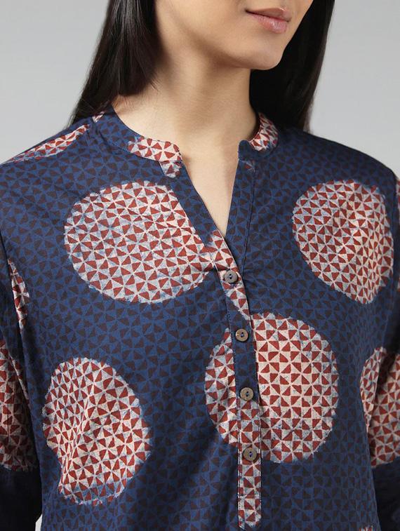 women navy blue printed straight kurta - 21489054 - Standard Image - 4